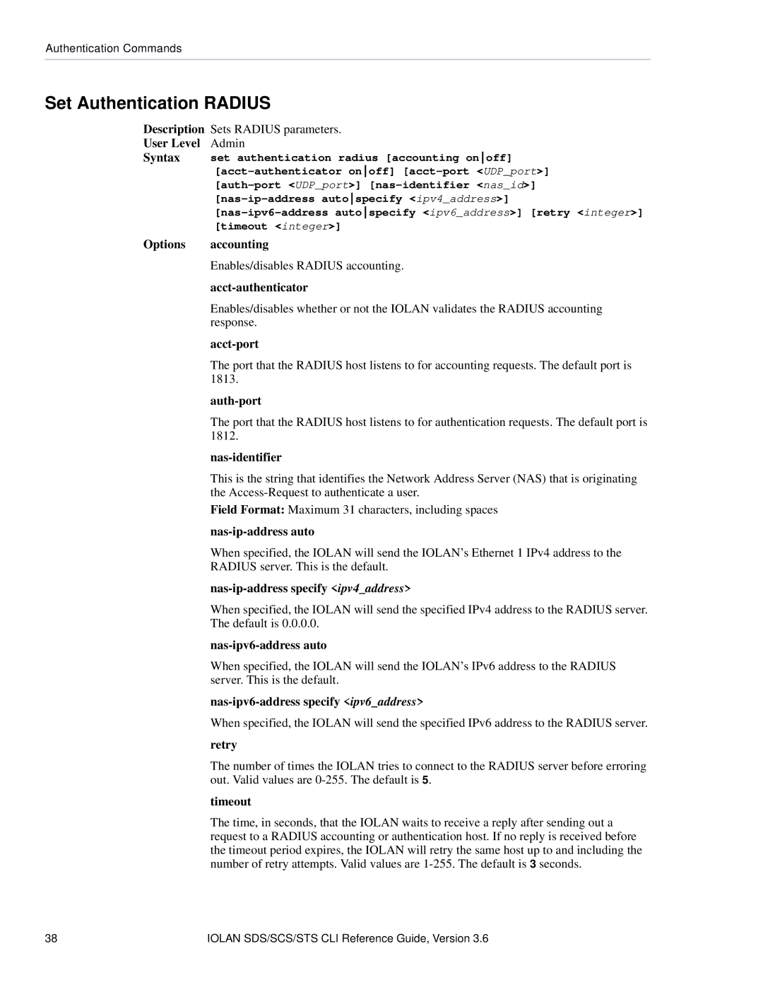 Perle Systems CSS manual Set Authentication Radius 