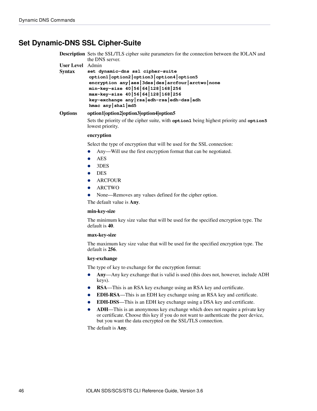 Perle Systems CSS manual Set Dynamic-DNS SSL Cipher-Suite, User Level Admin 