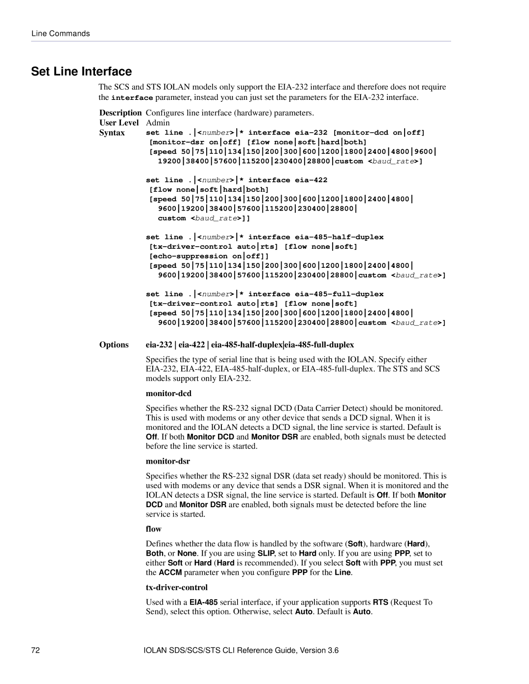 Perle Systems CSS manual Set Line Interface, Monitor-dcd, Monitor-dsr, Tx-driver-control 