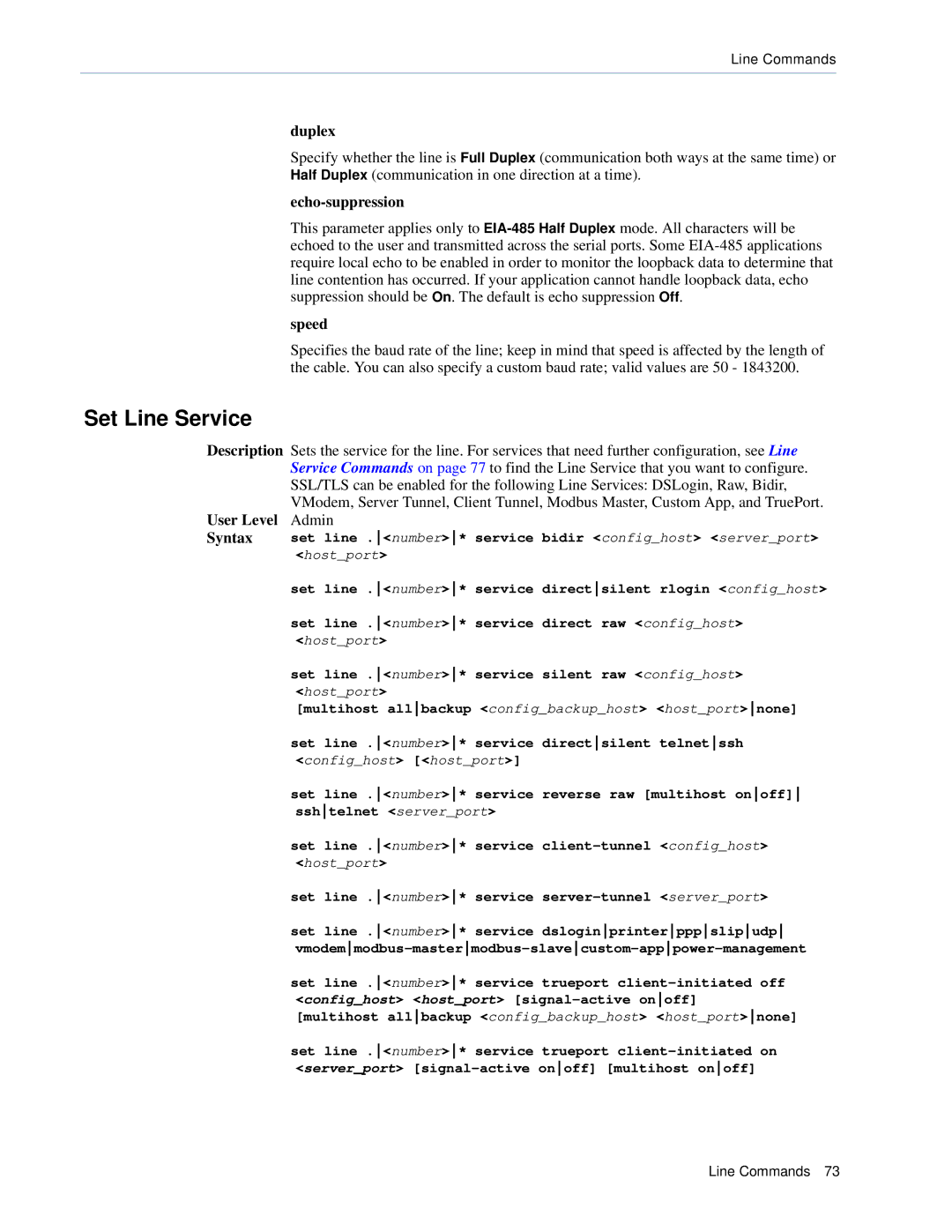 Perle Systems CSS manual Set Line Service, Duplex, Echo-suppression 