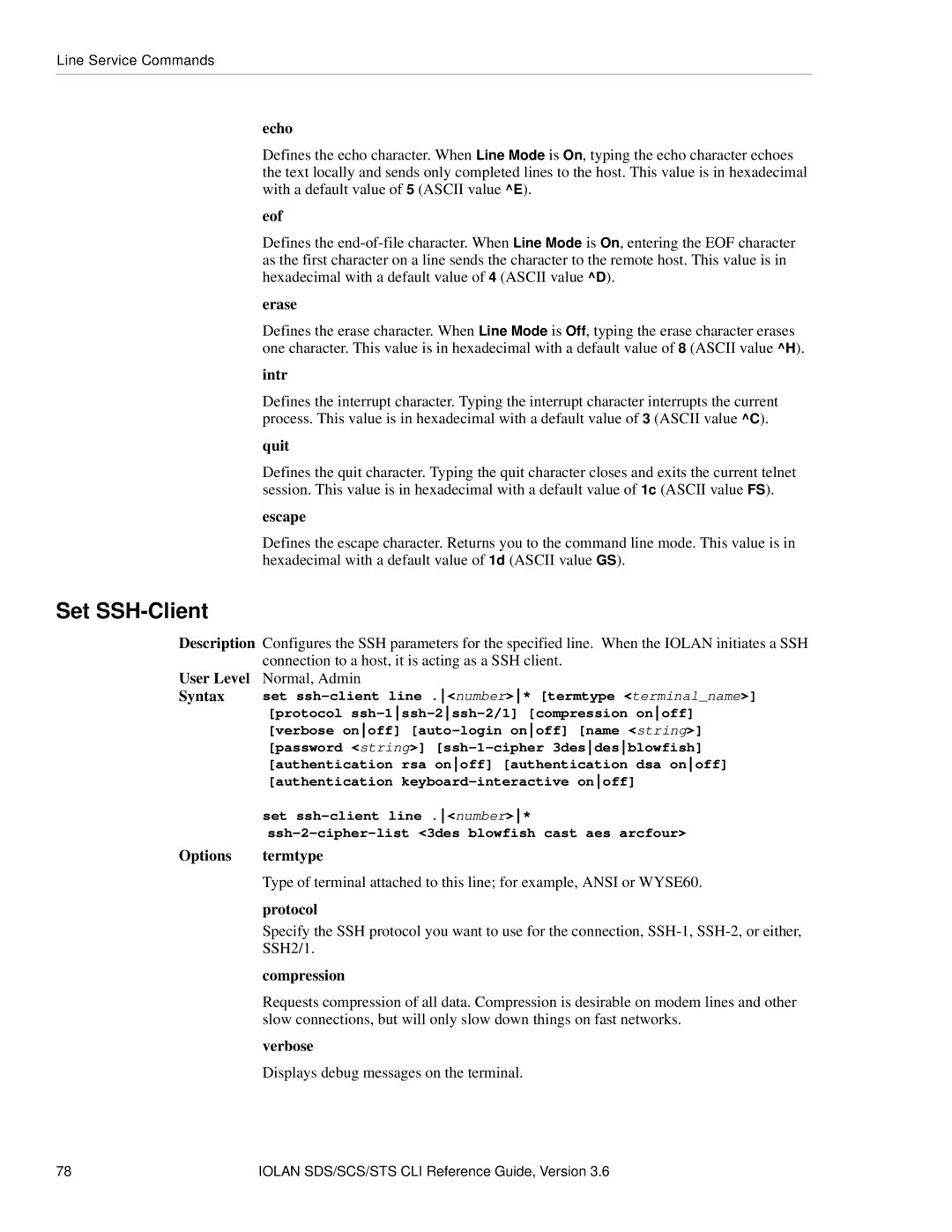 Perle Systems CSS manual Set SSH-Client, Options termtype 