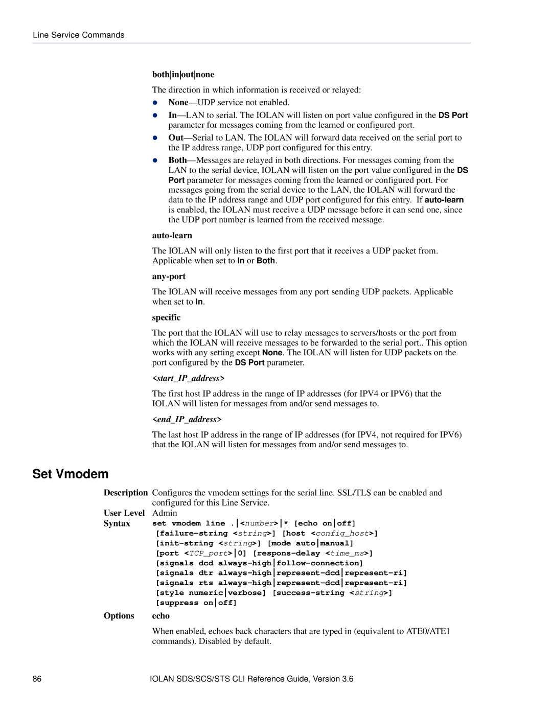 Perle Systems CSS manual Set Vmodem, StartIPaddress, EndIPaddress 