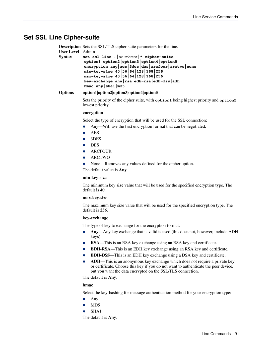 Perle Systems CSS manual Set SSL Line Cipher-suite, User Level Admin 