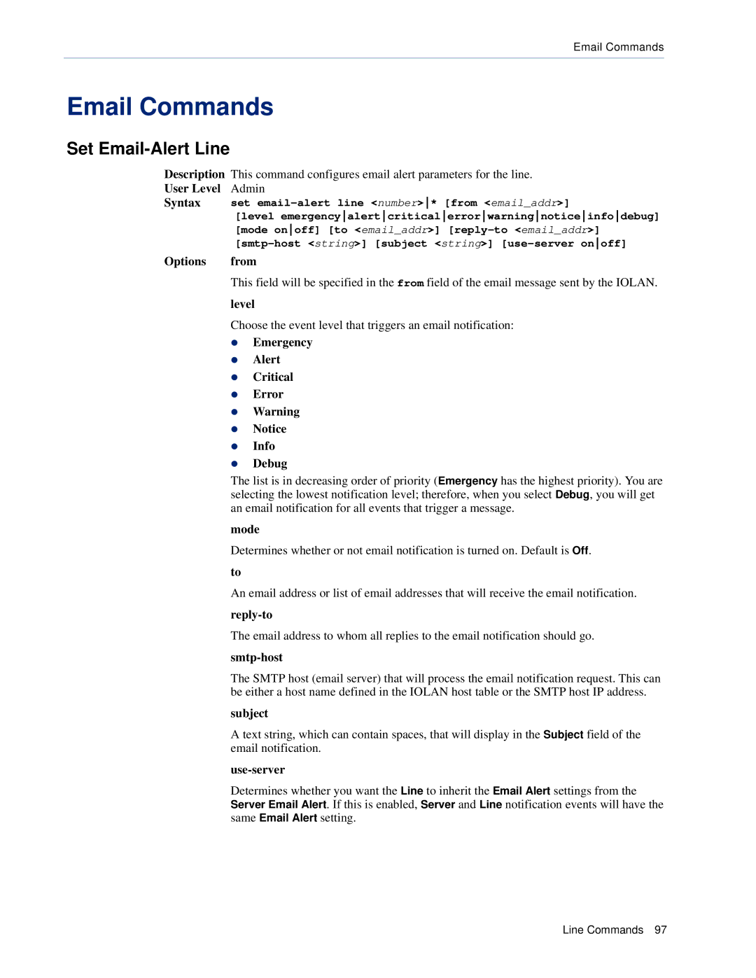 Perle Systems CSS manual Email Commands, Set Email-Alert Line 