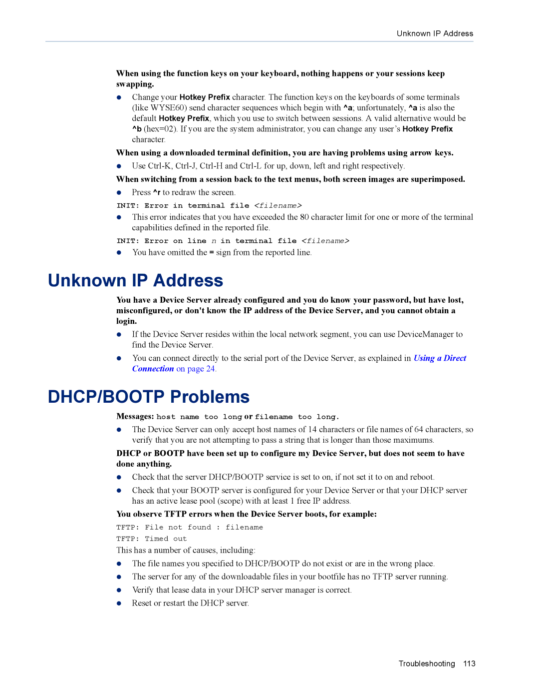 Perle Systems DS1 manual Unknown IP Address, DHCP/BOOTP Problems 