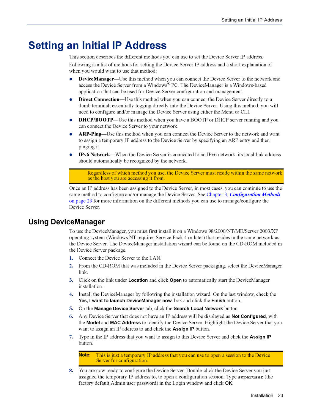 Perle Systems DS1 manual Setting an Initial IP Address, Using DeviceManager, ARP-Ping to assign a pinging it 