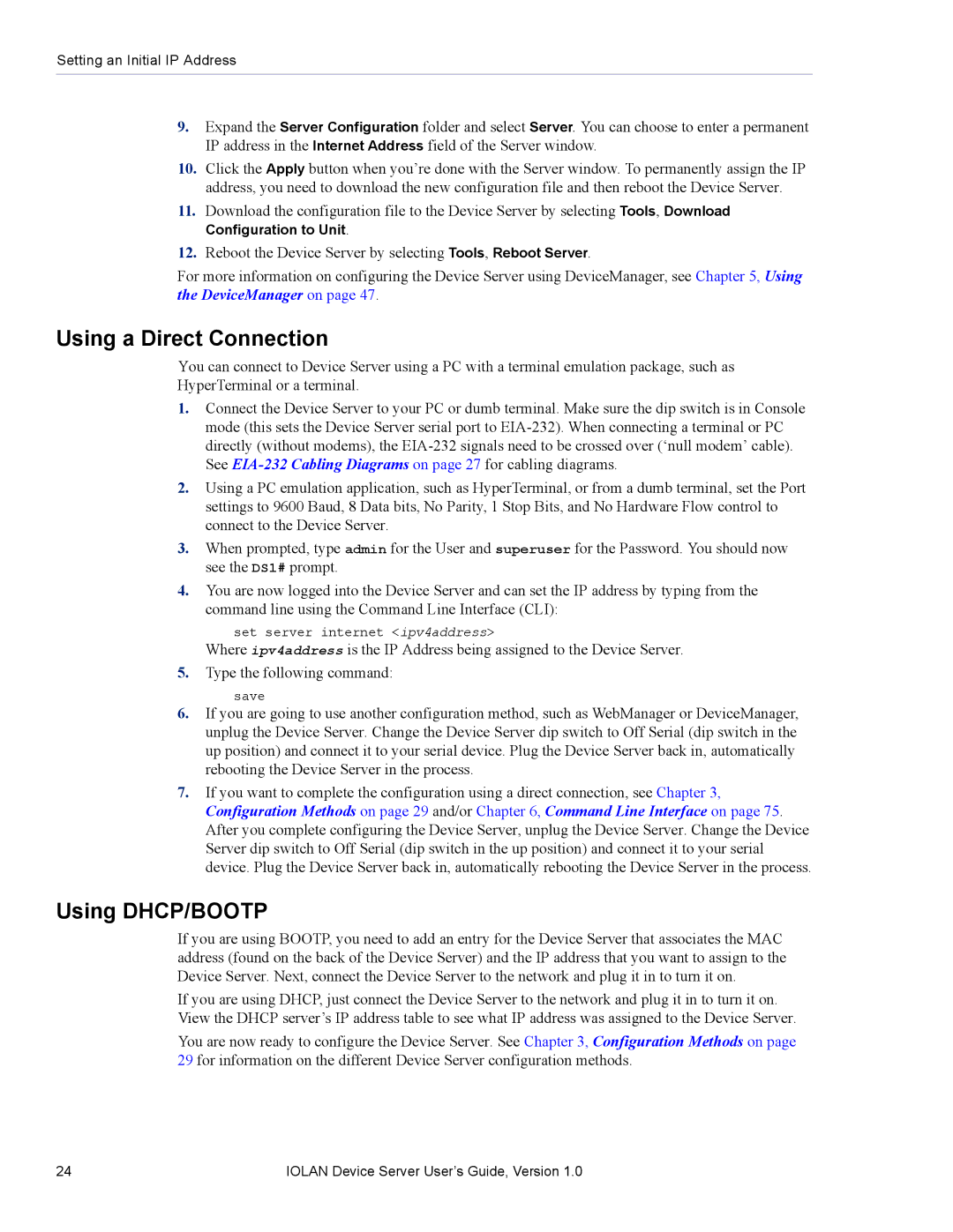 Perle Systems DS1 manual Using a Direct Connection, Using DHCP/BOOTP 