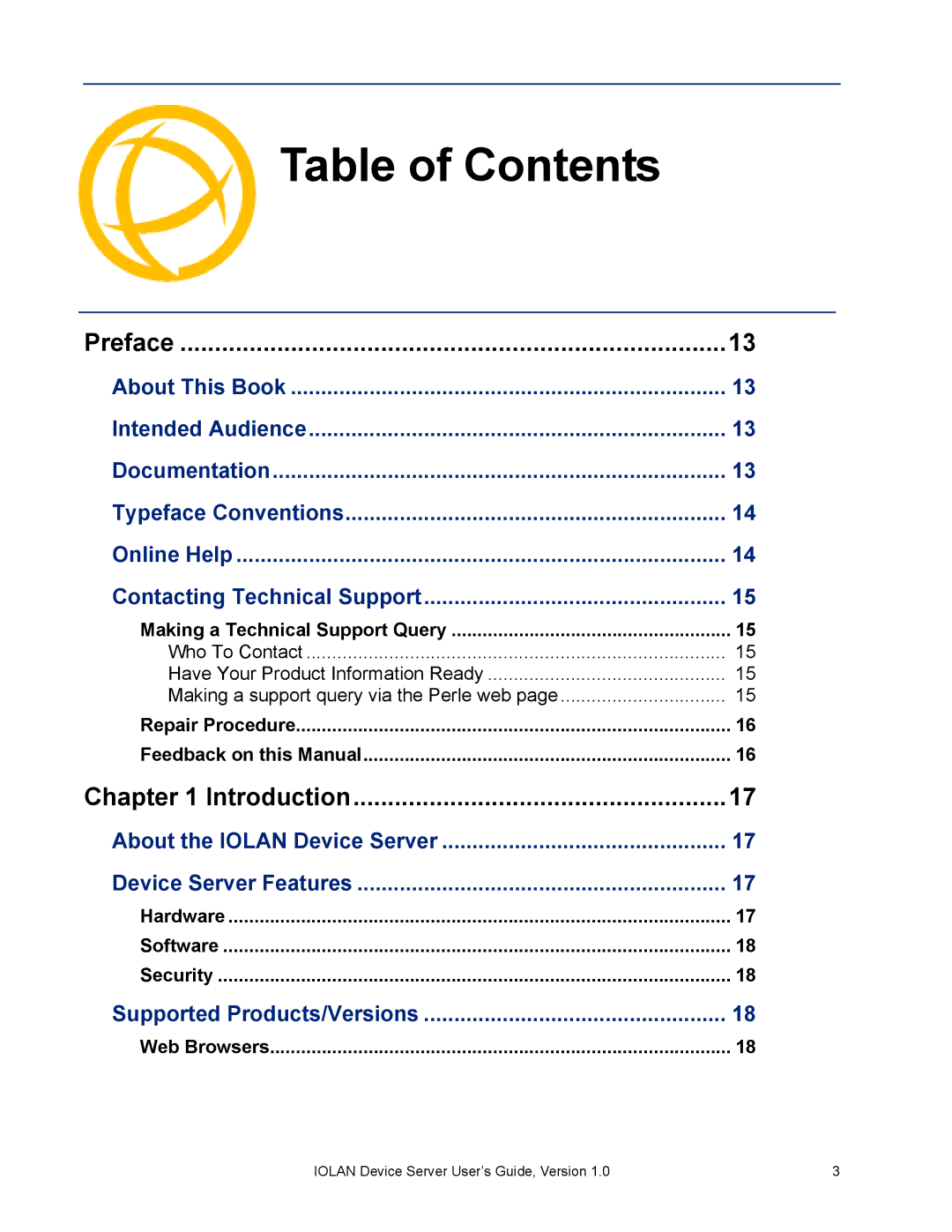 Perle Systems DS1 manual Table of Contents 