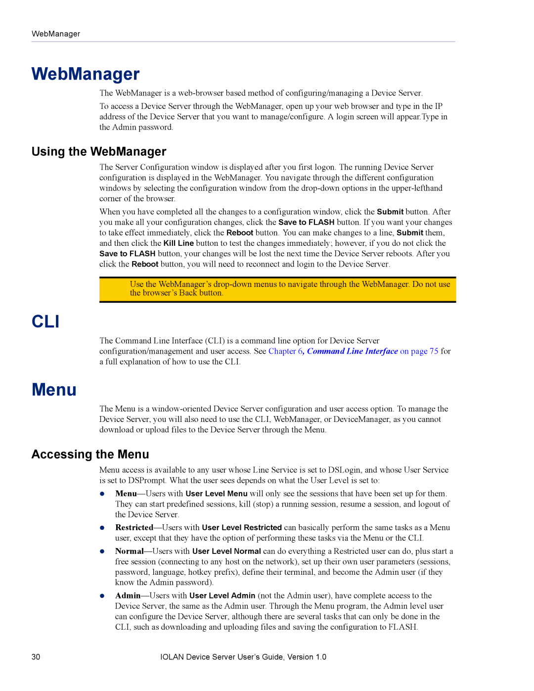 Perle Systems DS1 manual Using the WebManager, Accessing the Menu 