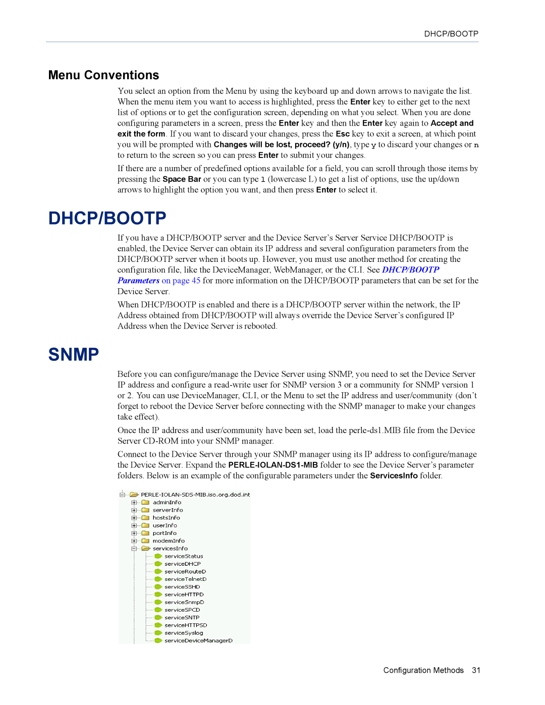 Perle Systems DS1 manual Dhcp/Bootp, Menu Conventions 