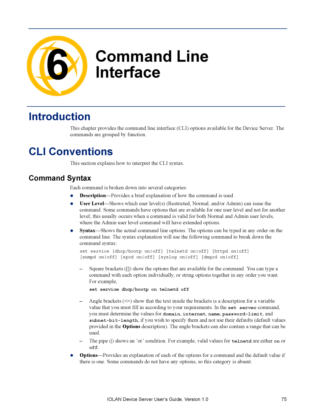 Perle Systems DS1 manual Interface, CLI Conventions, Command Syntax 