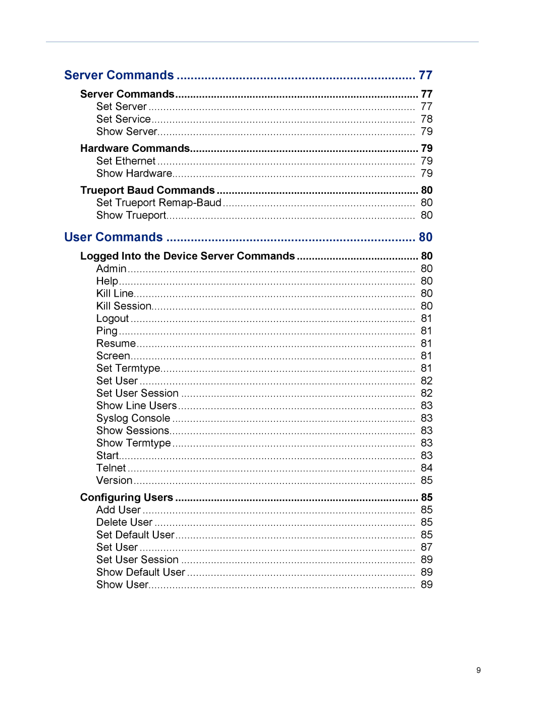 Perle Systems DS1 manual Server Commands 