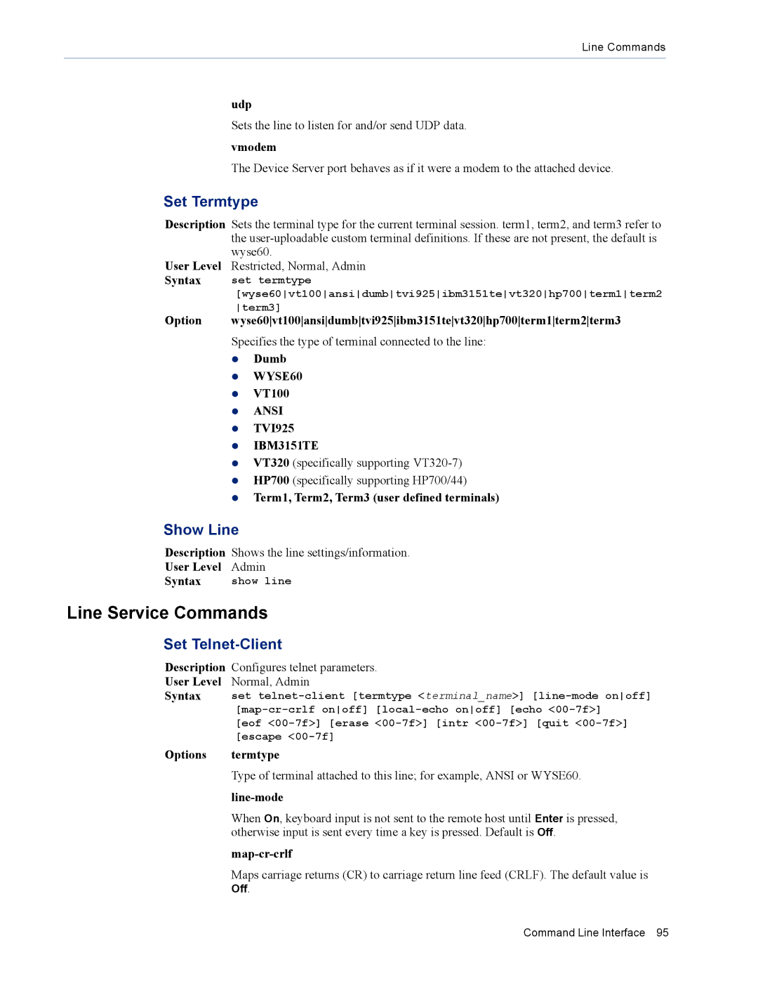 Perle Systems DS1 manual Line Service Commands, Show Line, Set Telnet-Client 