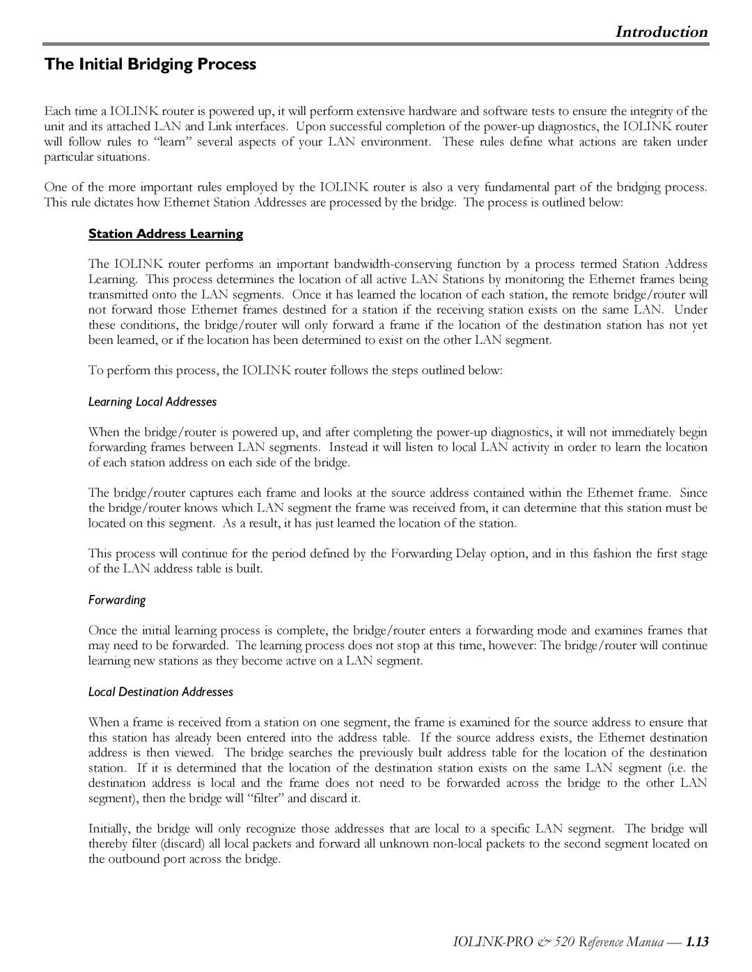 Perle Systems IOLINK-520 manual Initial Bridging Process, Station Address Learning 