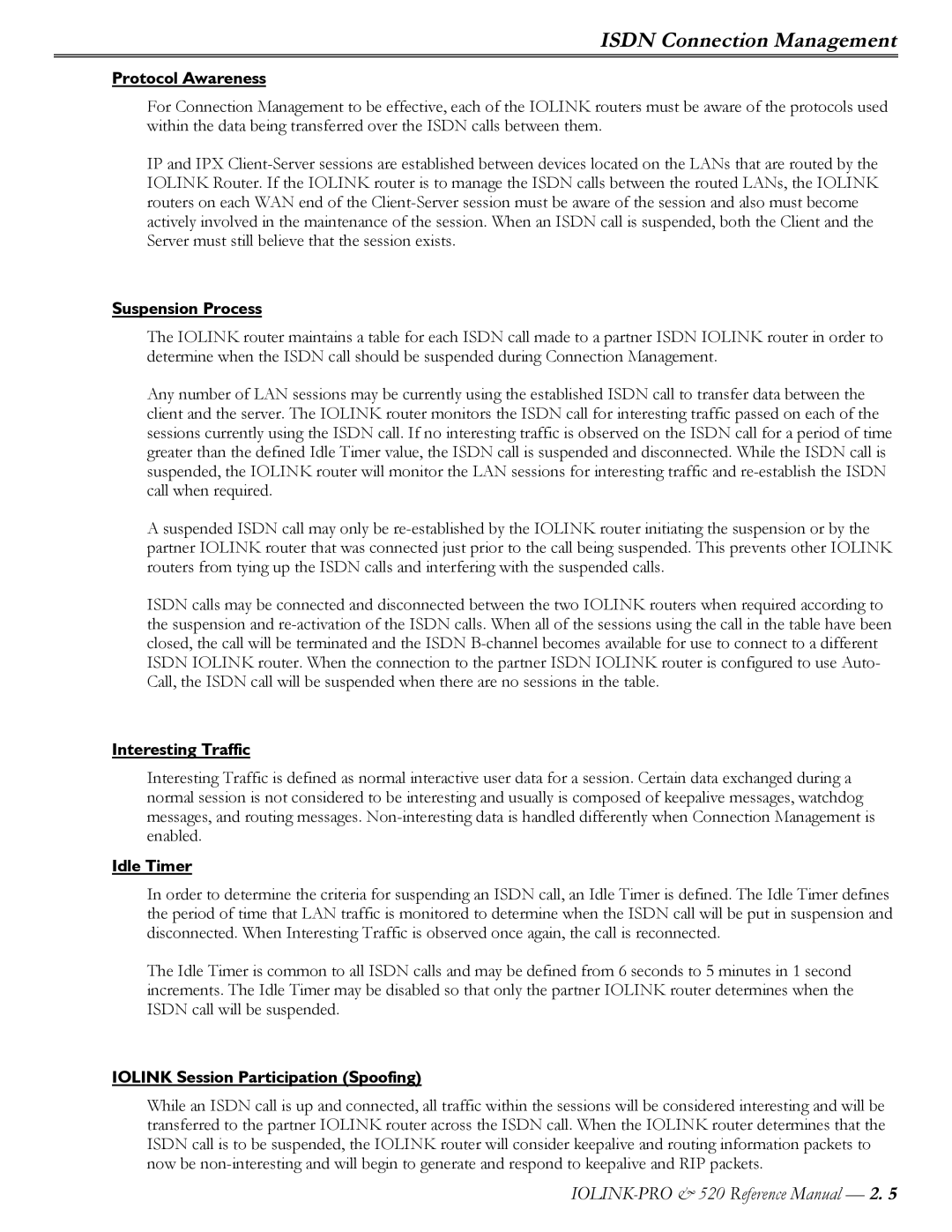 Perle Systems IOLINK-520 manual Protocol Awareness, Suspension Process, Interesting Traffic, Idle Timer 