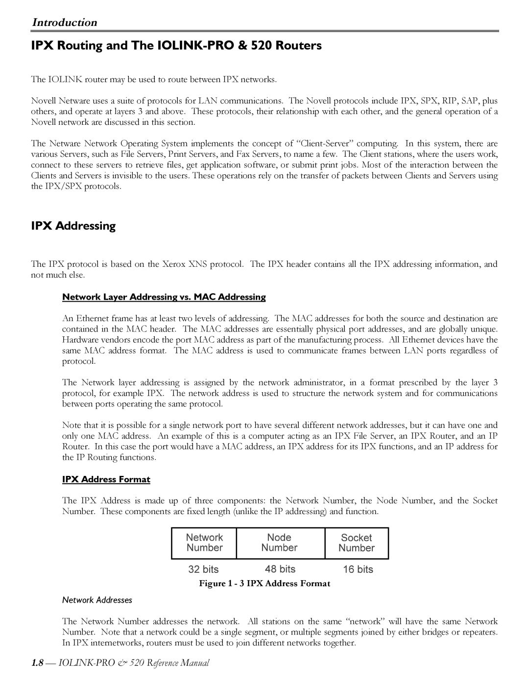 Perle Systems IOLINK-520 manual IPX Routing and The IOLINK-PRO & 520 Routers, IPX Addressing, IPX Address Format 