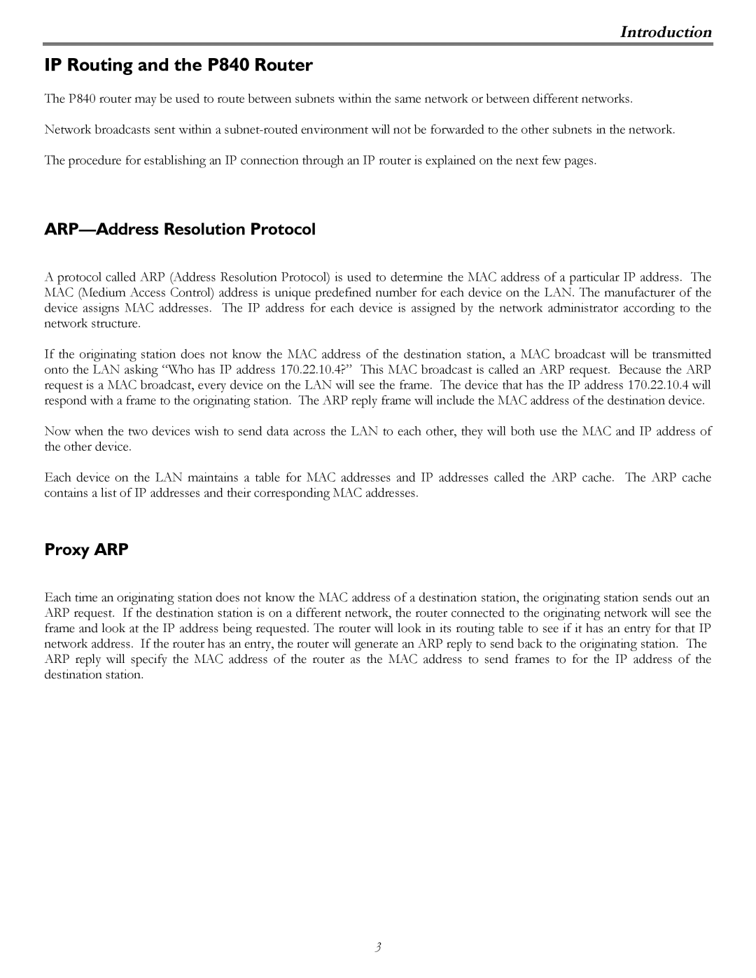 Perle Systems manual IP Routing and the P840 Router, ARP-Address Resolution Protocol, Proxy ARP 