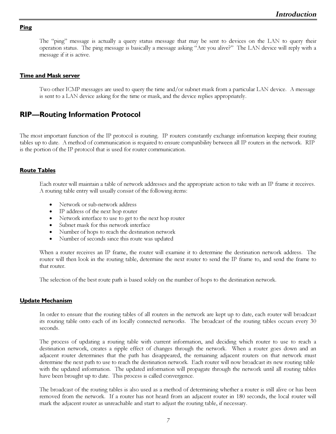 Perle Systems P840 manual RIP-Routing Information Protocol, Ping, Time and Mask server, Route Tables, Update Mechanism 