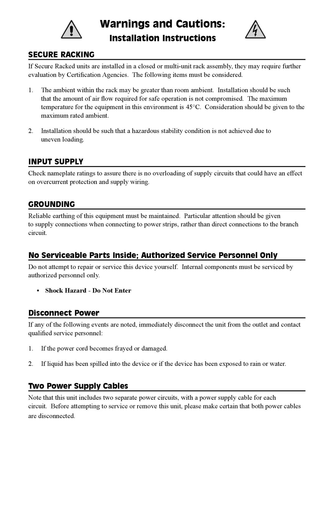 Perle Systems RPS1620H, RPS1630H quick start Installation Instructions, Disconnect Power, Two Power Supply Cables 