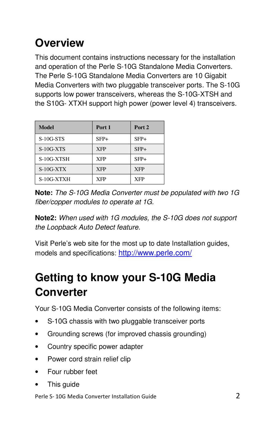 Perle Systems S-10G-XTSH, S-10G-STS, S-10G-XTXH manual Overview, Getting to know your S-10G Media Converter 