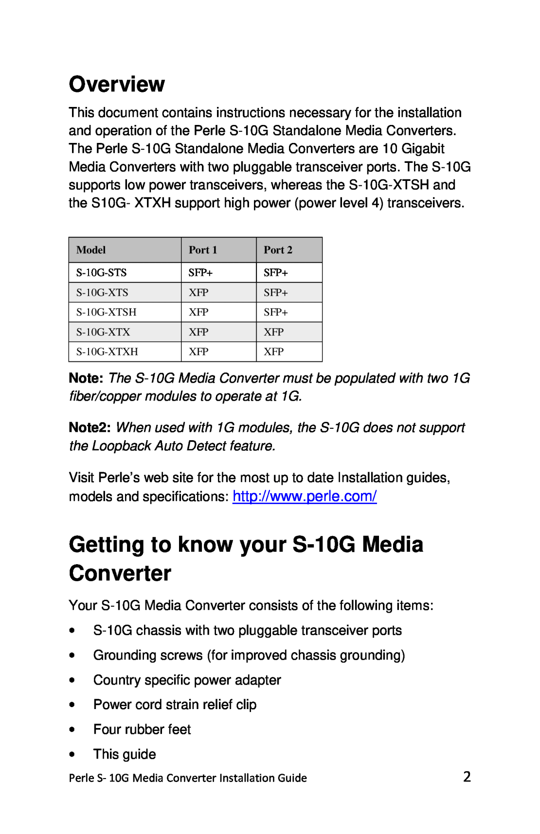 Perle Systems S-10G-XTSH, S-10G-STS, S-10G-XTXH manual Overview, Getting to know your S-10G Media Converter 