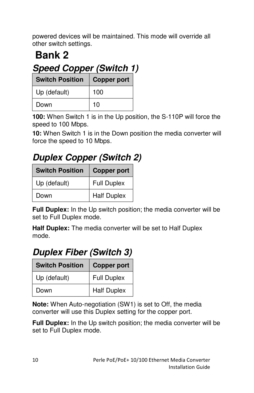Perle Systems S-110P-SFP, S-110PP-SFP manual Speed Copper Switch, Duplex Copper Switch, Duplex Fiber Switch 