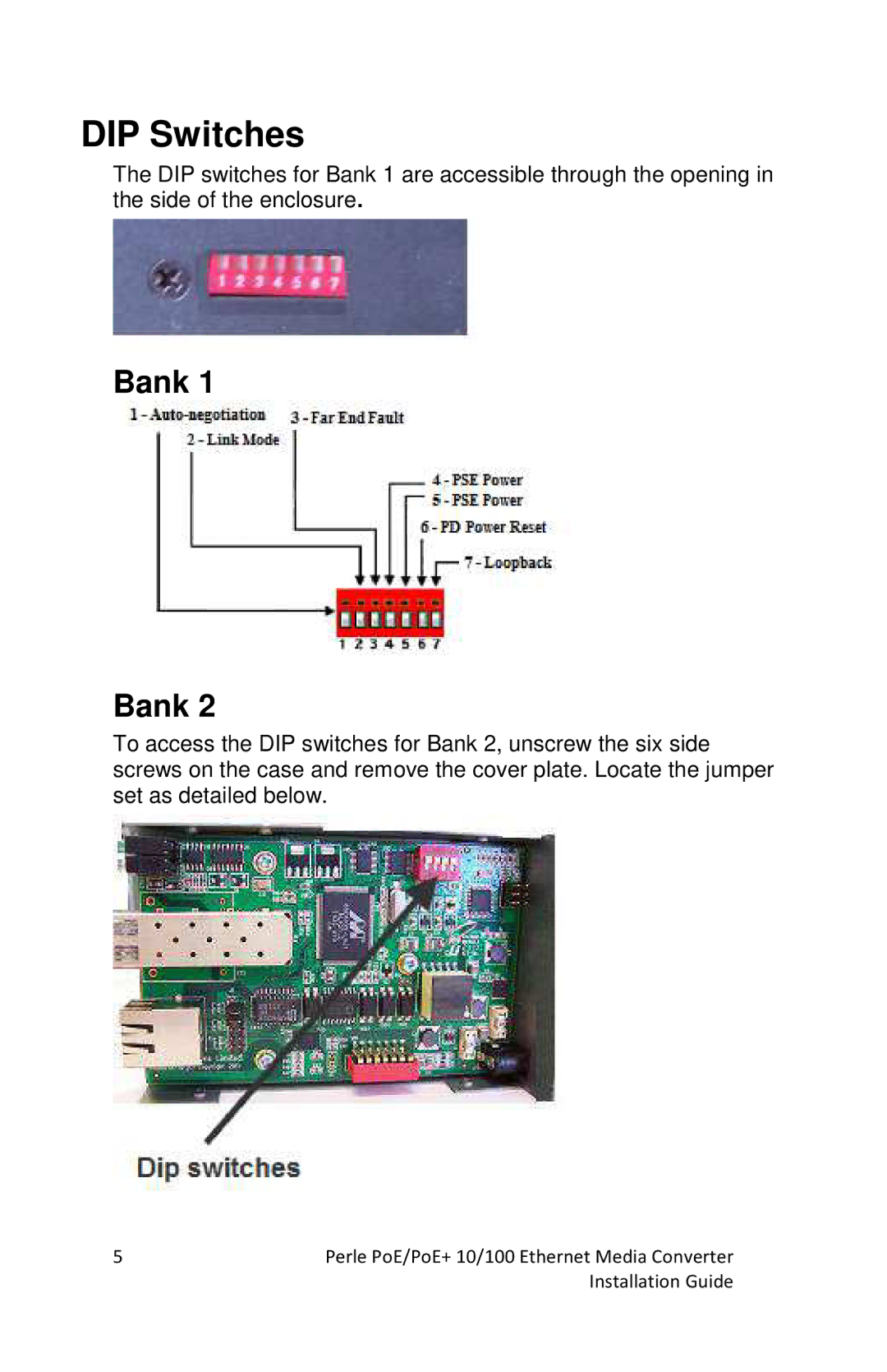 Perle Systems S-110P-SFP, S-110PP-SFP manual DIP Switches, Bank 