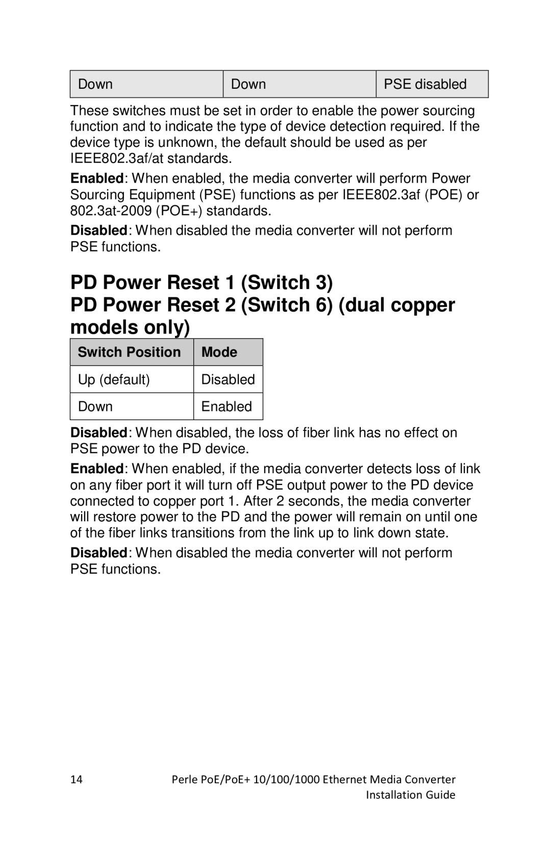 Perle Systems S-1110PP, S-1110DPP manual Switch Position Mode 