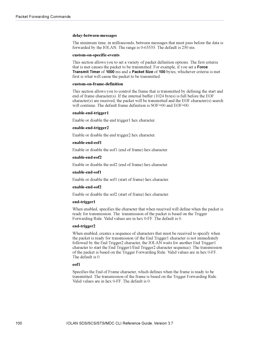 Perle Systems SDS Delay-between-messages, Custom-on-specific-events, Custom-on-frame-definition, Enable-end-trigger1, Eof1 