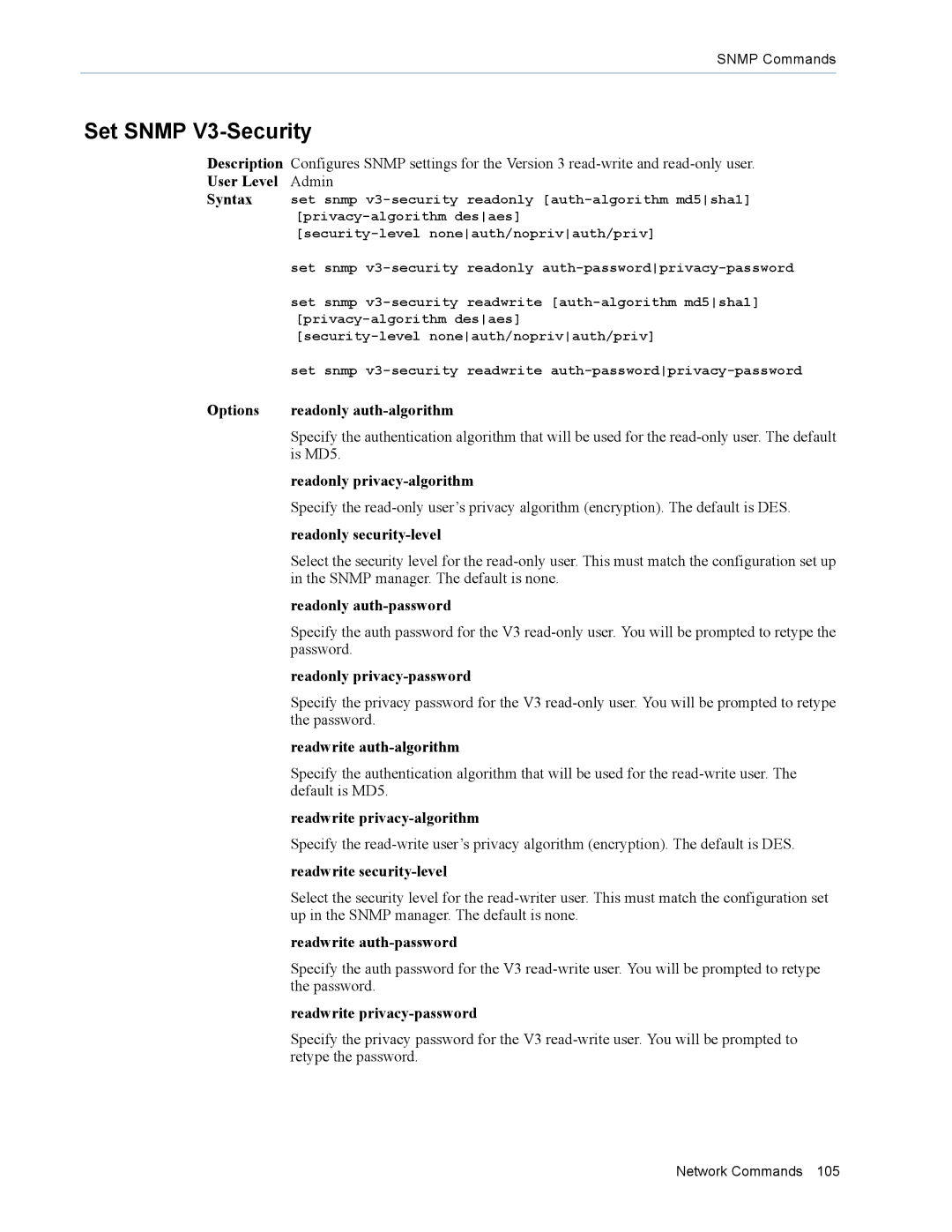 Perle Systems MDC, SDS manual Set Snmp V3-Security 