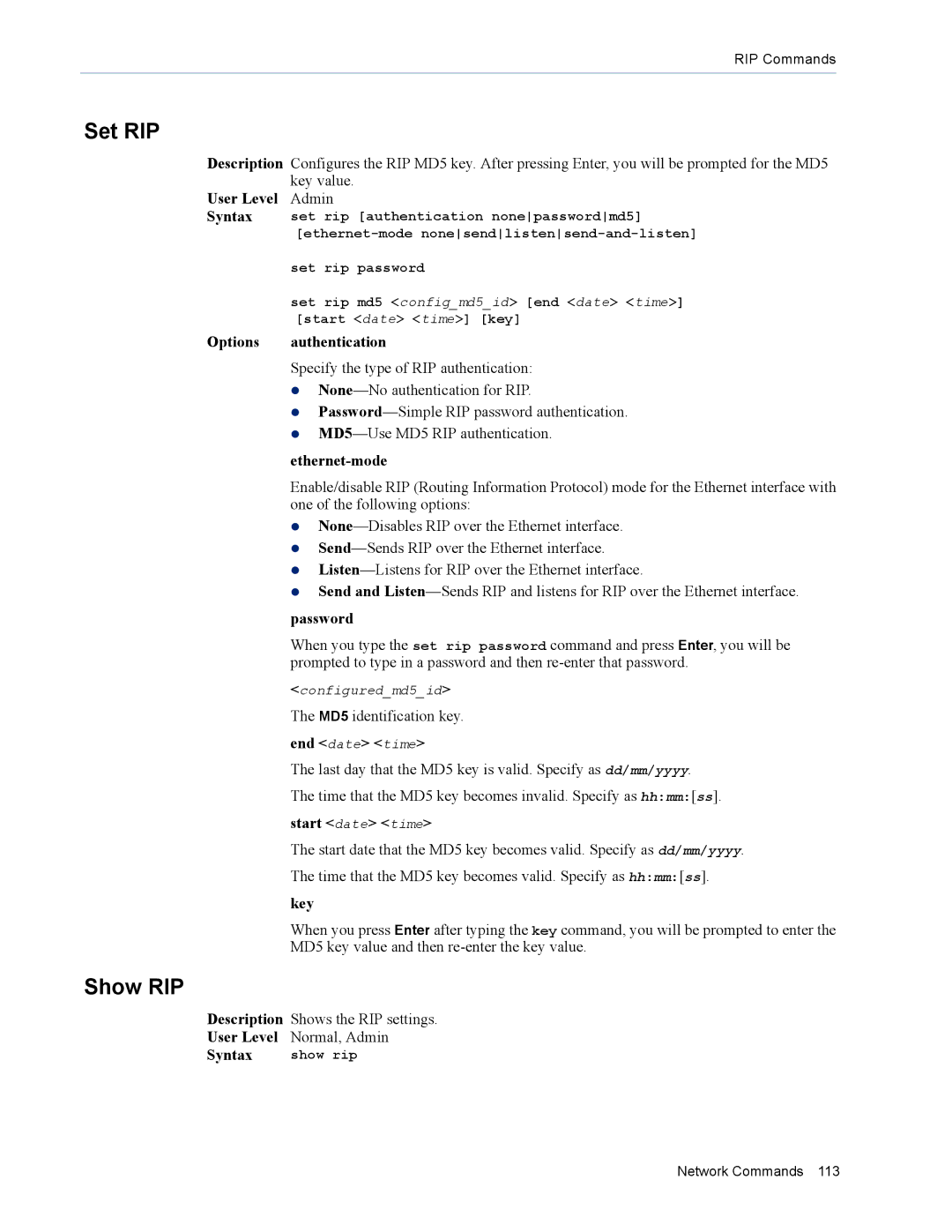 Perle Systems MDC, SDS manual Set RIP, Show RIP 