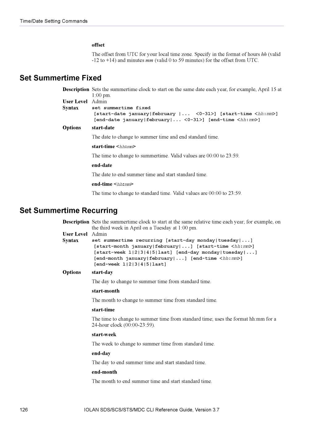 Perle Systems SDS, MDC manual Set Summertime Fixed, Set Summertime Recurring 