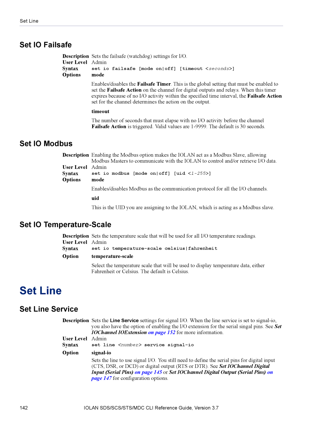 Perle Systems SDS, MDC manual Set Line, Set IO Failsafe, Set IO Modbus, Set IO Temperature-Scale, Option signal-io 