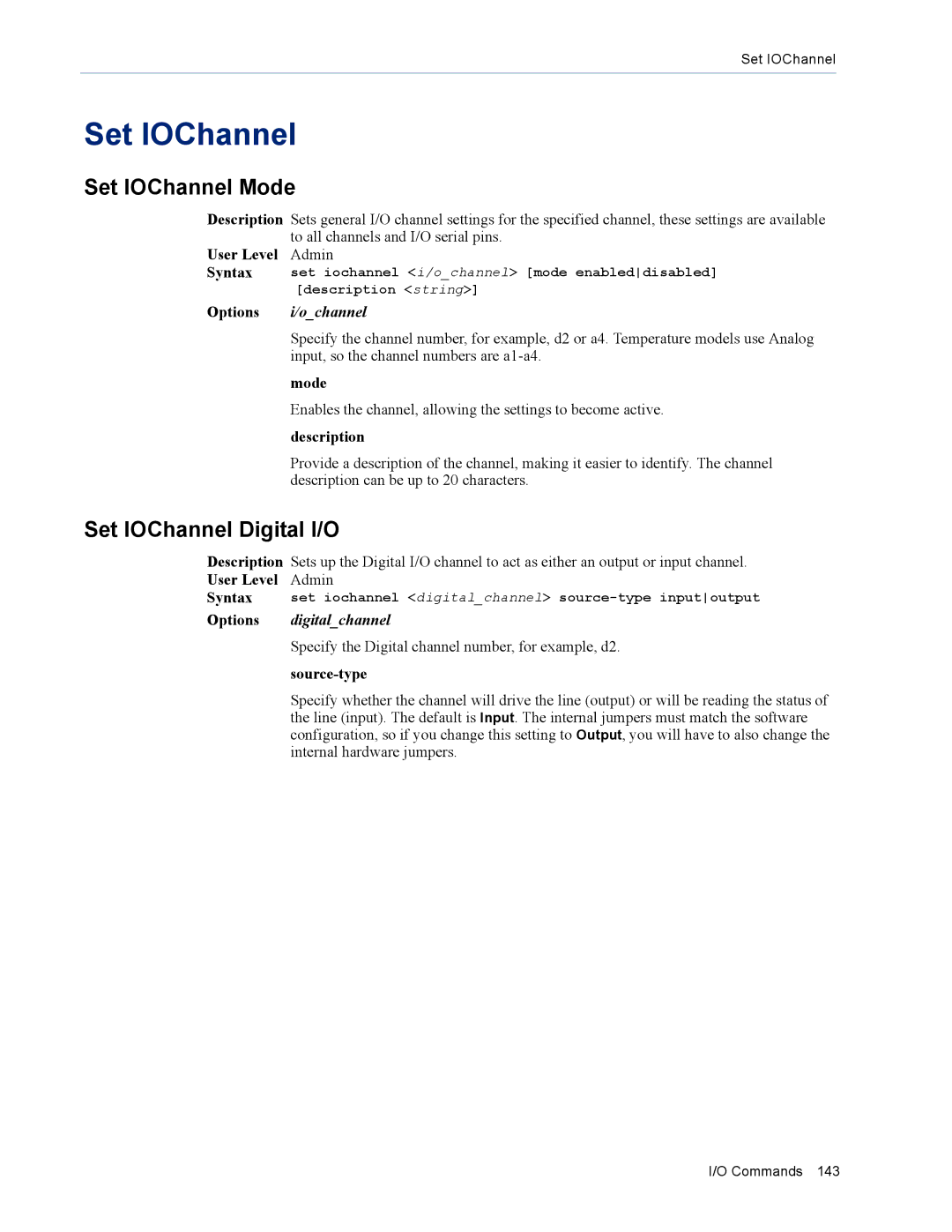 Perle Systems MDC, SDS manual Set IOChannel Mode, Set IOChannel Digital I/O, Ochannel, Digitalchannel 