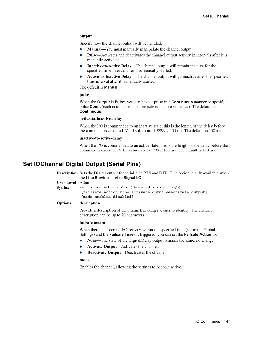 Perle Systems MDC, SDS manual Set IOChannel Digital Output Serial Pins 