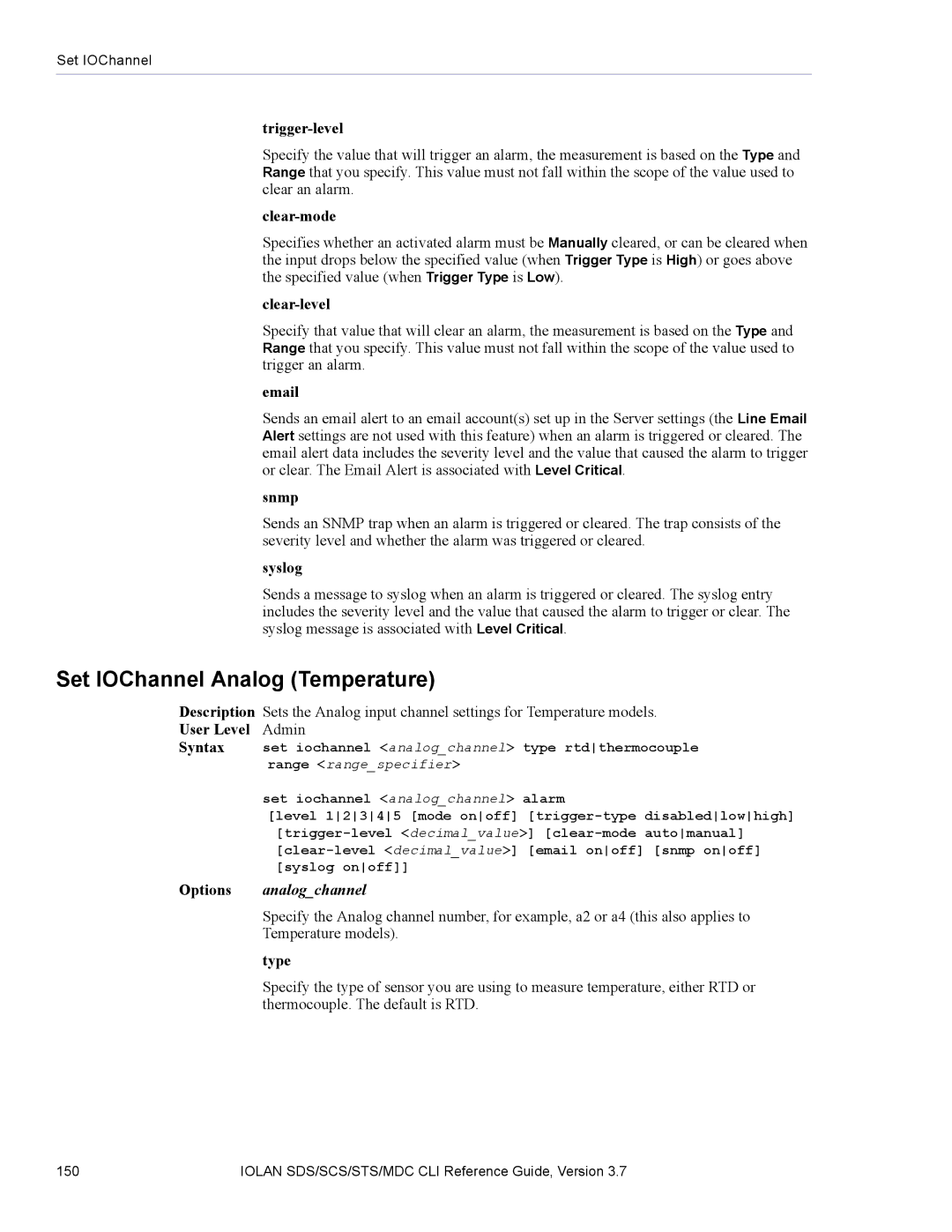 Perle Systems SDS, MDC manual Set IOChannel Analog Temperature, Analogchannel 