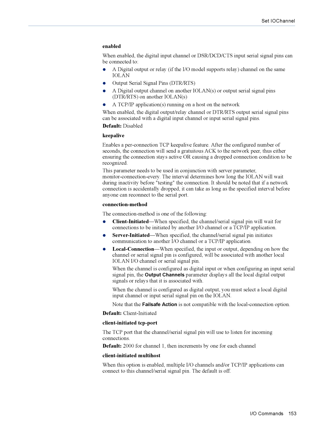 Perle Systems MDC, SDS manual Default Disabled keepalive, Client-initiated tcp-port, Client-initiated multihost 