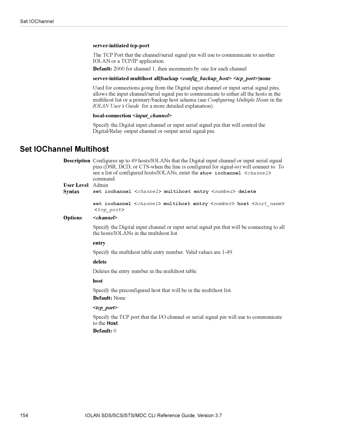 Perle Systems SDS, MDC manual Set IOChannel Multihost 