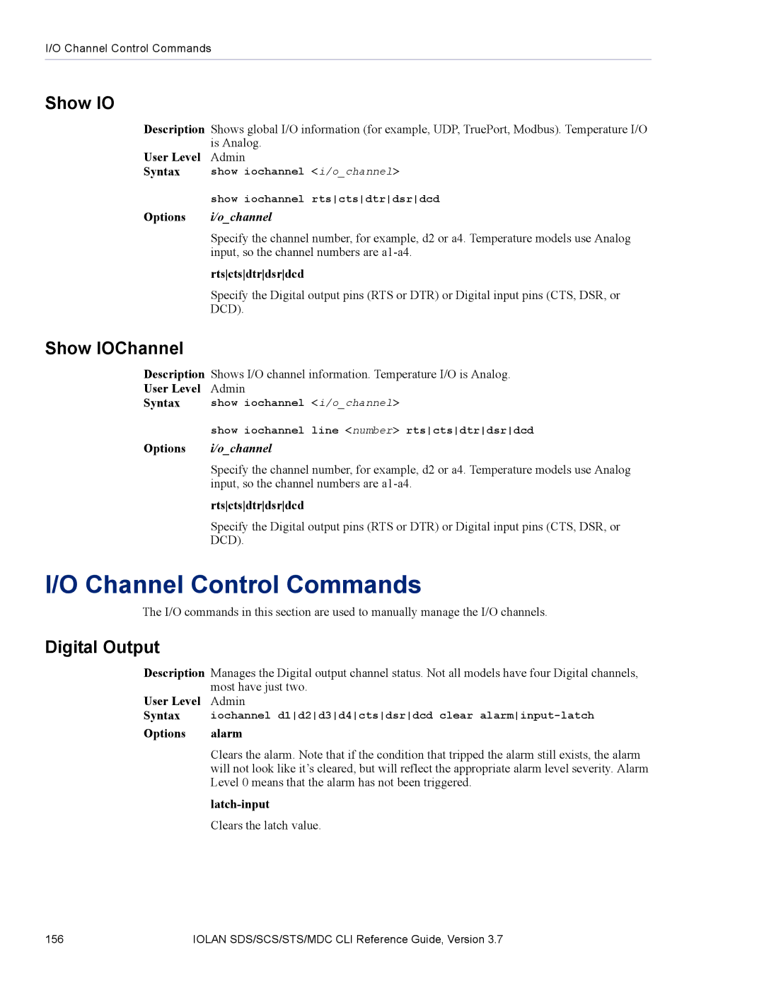 Perle Systems SDS, MDC manual Channel Control Commands, Show IOChannel, Digital Output 