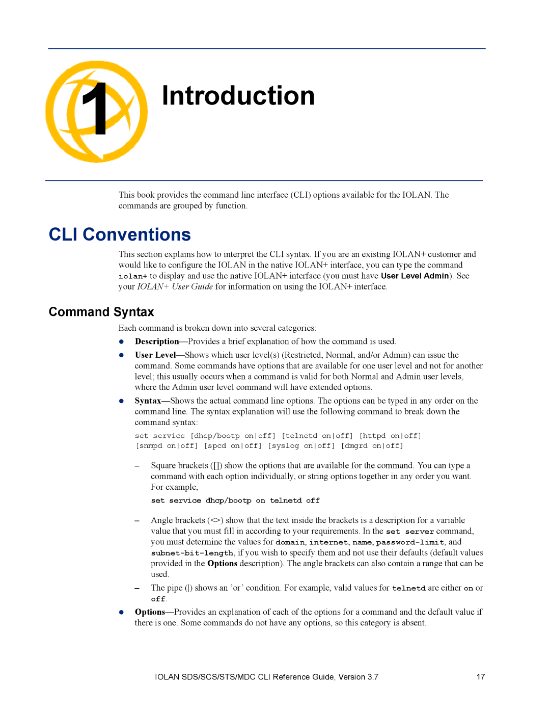 Perle Systems MDC, SDS manual Introduction, CLI Conventions, Command Syntax 