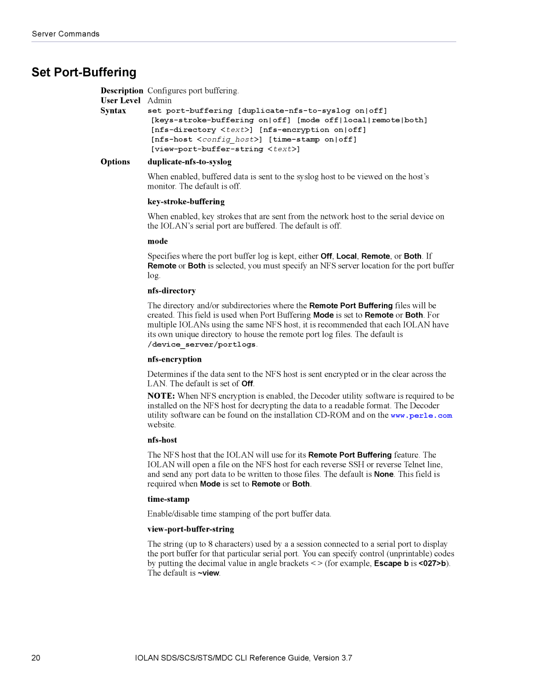 Perle Systems SDS, MDC manual Set Port-Buffering 