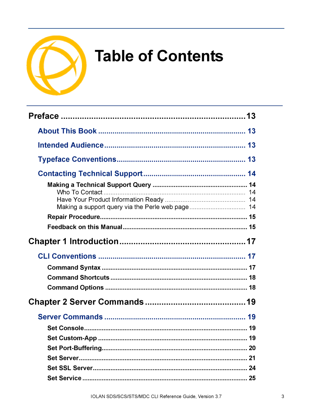 Perle Systems MDC, SDS manual Table of Contents 