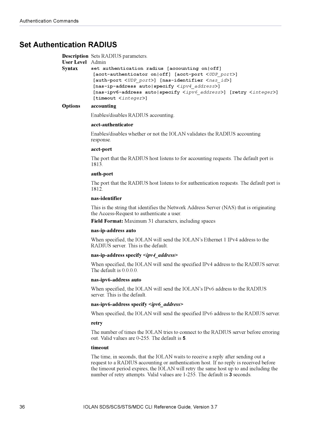 Perle Systems SDS, MDC manual Set Authentication Radius 