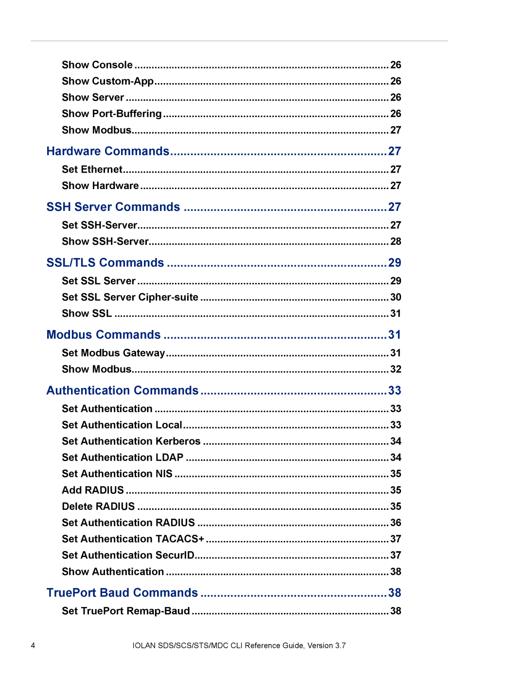 Perle Systems SDS, MDC manual Hardware Commands 