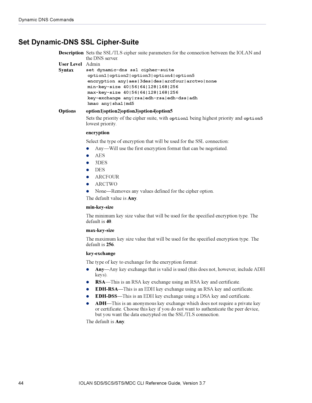 Perle Systems SDS, MDC manual Set Dynamic-DNS SSL Cipher-Suite, User Level Admin 