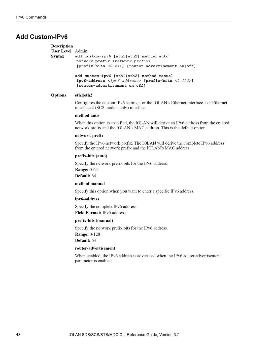 Perle Systems SDS, MDC manual Add Custom-IPv6 