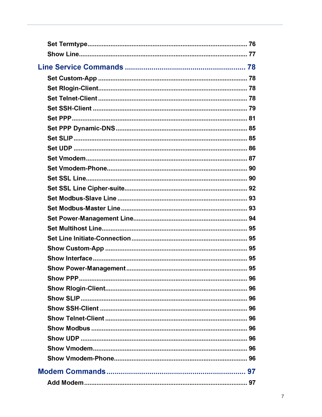 Perle Systems MDC, SDS manual Line Service Commands 