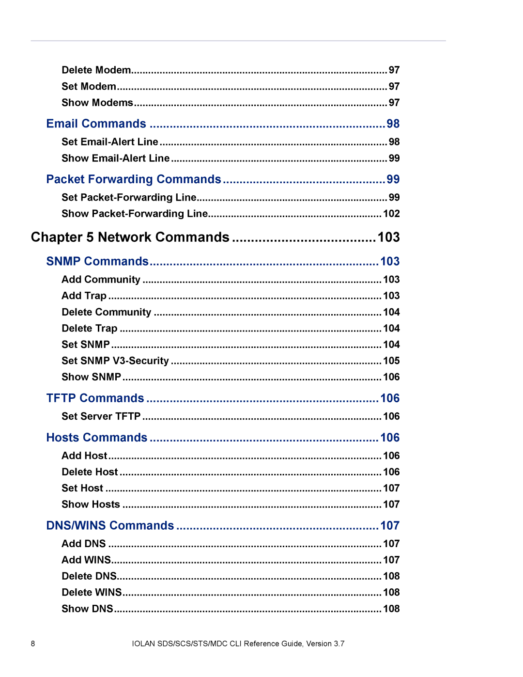 Perle Systems SDS, MDC manual Network Commands 