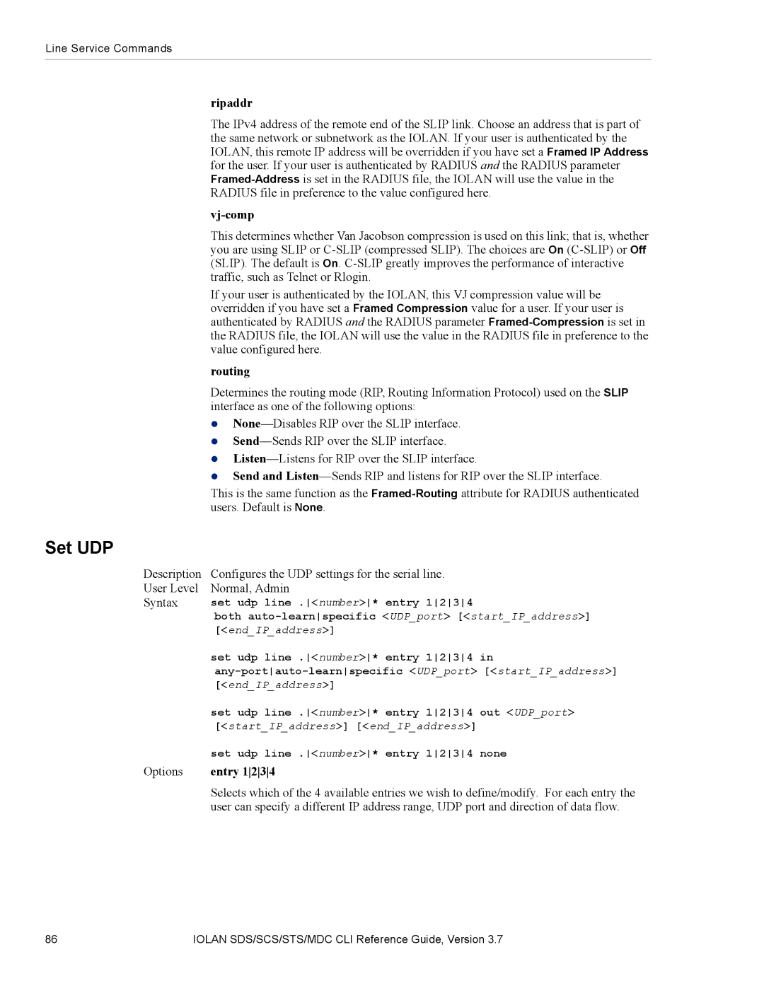 Perle Systems SDS, MDC manual Set UDP, Ripaddr 