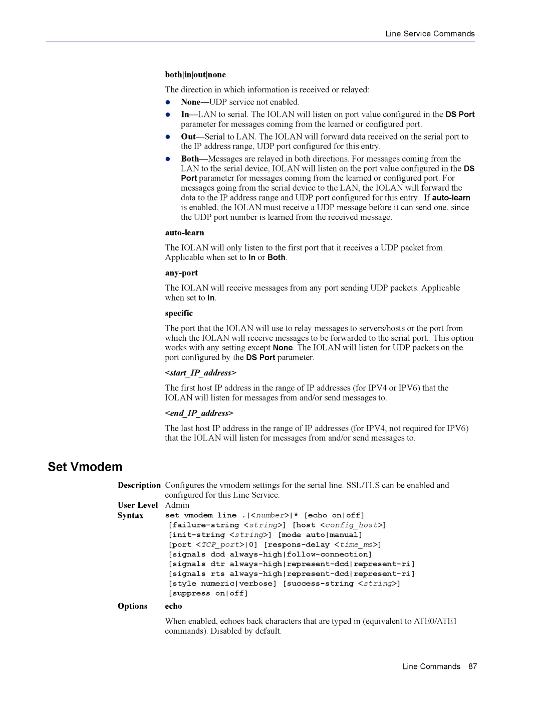 Perle Systems MDC, SDS manual Set Vmodem, StartIPaddress, EndIPaddress 